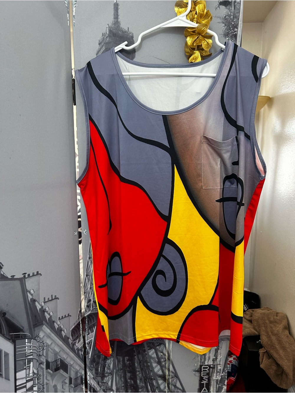 Colorblock Sleeveless Tank Top in Red, Yellow & Gray